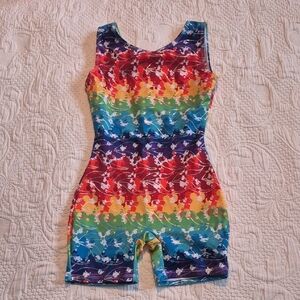 Danskin girls Medium 8/10 multi colored gymnastic or dance leotard VGUC
